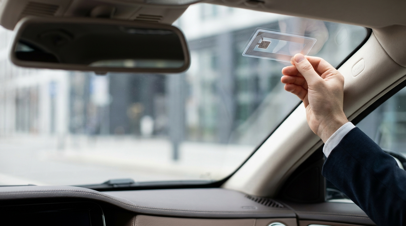 Instalação correta de TAG veicular no para-brisa de um automóvel