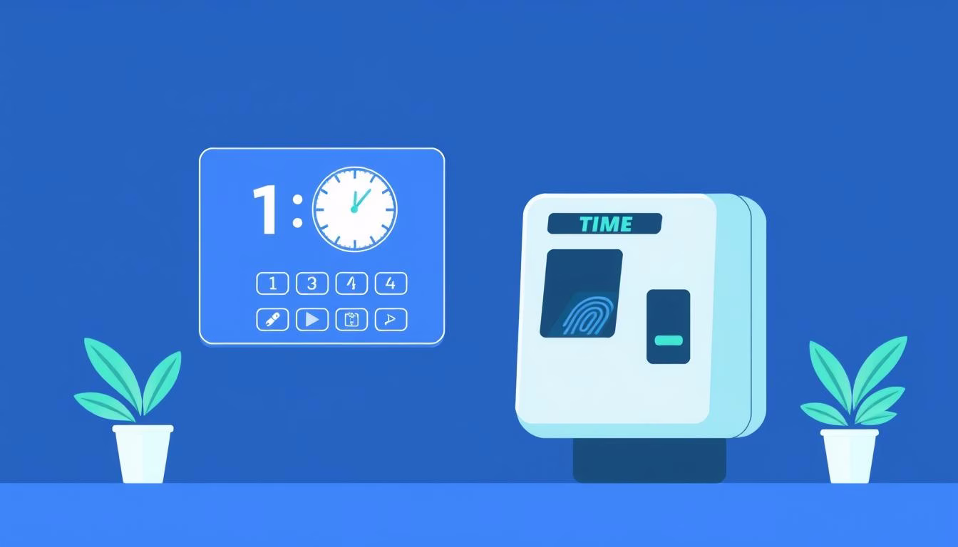 Ilustração flat de treinamento com relógio de ponto biométrico